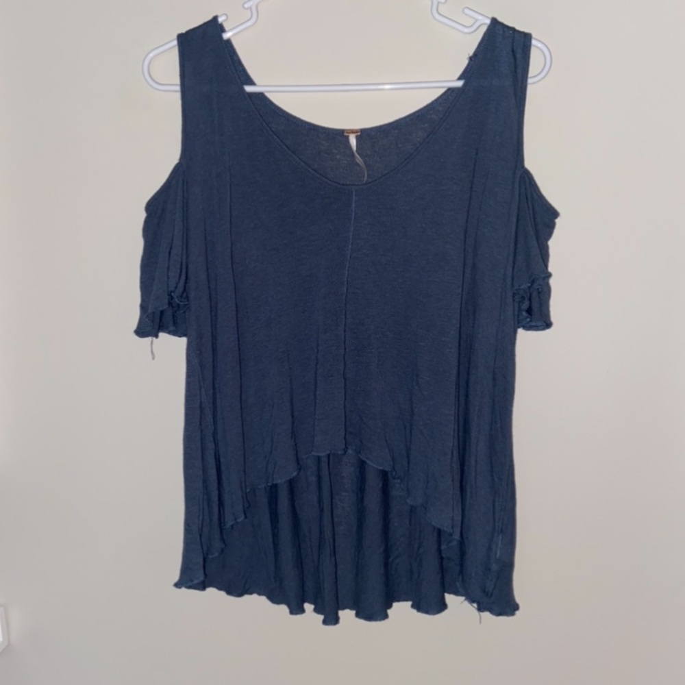 Free People Bittersweet Cold Shoulder Blue Top Size: Small - Picture 2 of 9